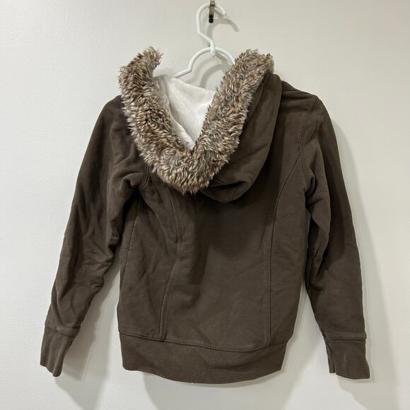 L.L. Bean Girls Sz Medium 10-12 Brown Lined Faur Fur Full Zip Sweatshirt Jacket - Picture 4 of 5